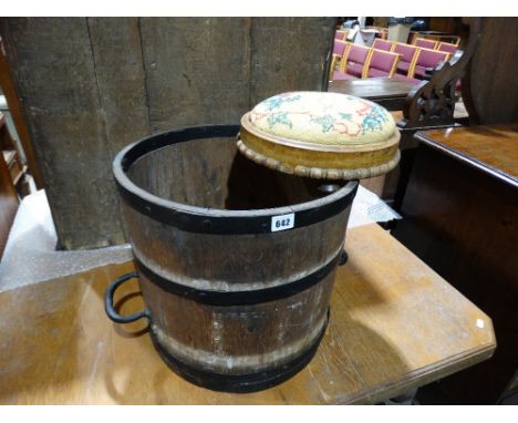 An Oak Barrel Planter Together With A Victorian Circular Stool