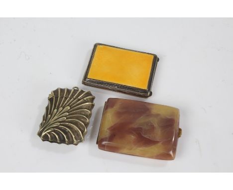 Yellow enamel decorated matchbook holder, synthetic tortoiseshell matchbook holder, gadrooned vesta case (3)