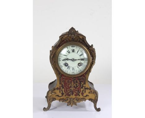 19th Century French Boulle work mantel clock, with a waisted form case with&nbsp;tortoiseshell and brass inlay, white dial wi