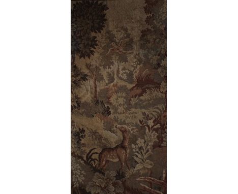 19th Century wool work panel, with a deer among trees and foliage, 75cm x 141cm