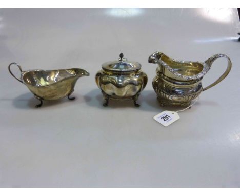 Silver caddy, George Unite, Birmingham 1922; Georgian silver cream jug and a silver sauce boat (3)