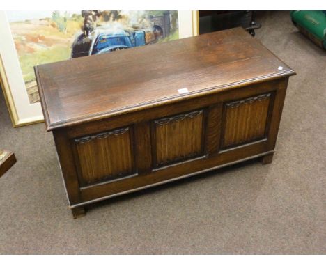 Oak linen fold panel blanket box