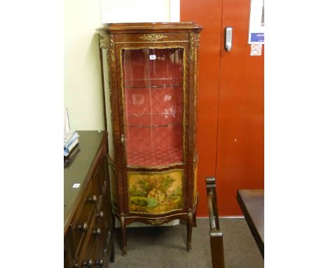 Spanish ormolu mounted and painted panel serpentine front vitrine
