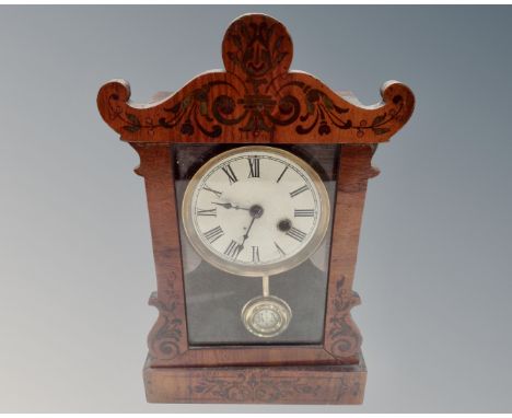 A late Victorian mantel clock with painted dial. (height 34cm)