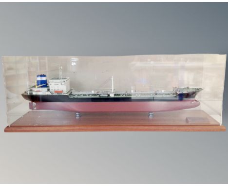 A scale model of the ship M.T. Danila, in display case measuring 98cm by 27cm.