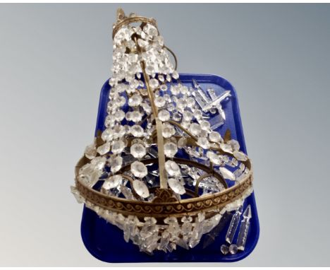 A gilt brass pendant light fitting with crystal droplets. (AF)
