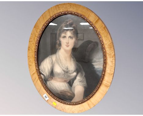 An eighteenth century style oval portrait print in gilt birch frame, 51cm by 41cm.