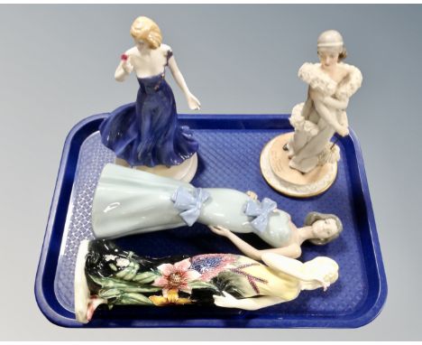 Four china figures of lady's by Old Tuptonware, Nao, Royal Worcester and Capodimonte. (4)