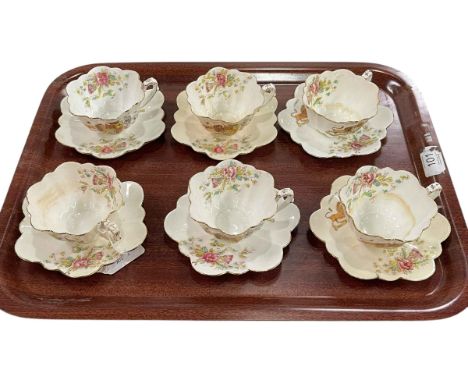 Foley Wileman china Queen Victoria 60 years, six cups and saucers.