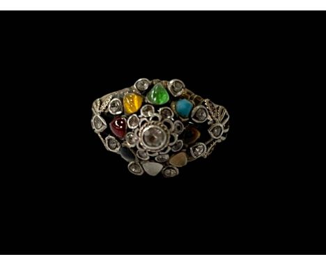 Multi-gem stone 14k gold ring, size K.