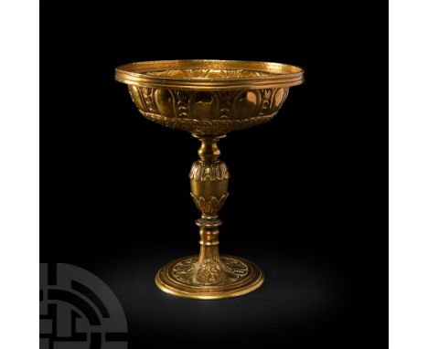 15th-16th century A.D. A gilt silver chalice with bowl decorated with repoussé arcading, fluting and entwined motifs, baluste