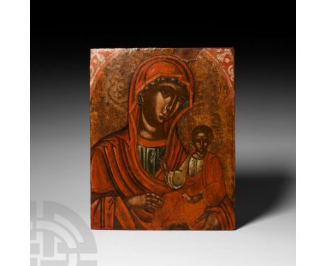 17th century A.D. A tempera on wood icon depicting the Mother of God supporting the Child with her left forearm, his right ha