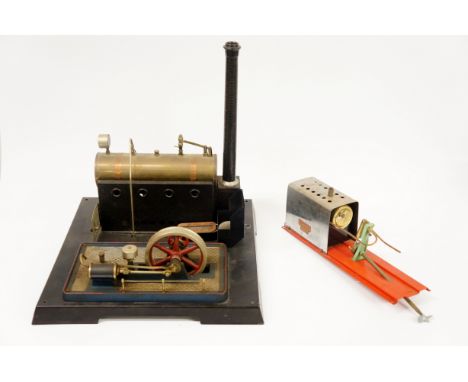 A Swiss tin plate stationery steam engine model, the base inscribed "Fabrique de Jouts Ha-Mobil H.Augstburger Baden Suisse", 