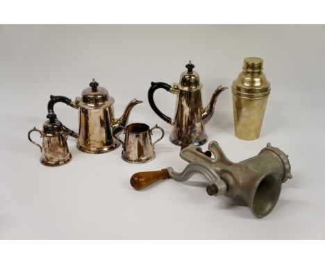 A silver plated tea & coffee service, cocktail shaker etc. (6)