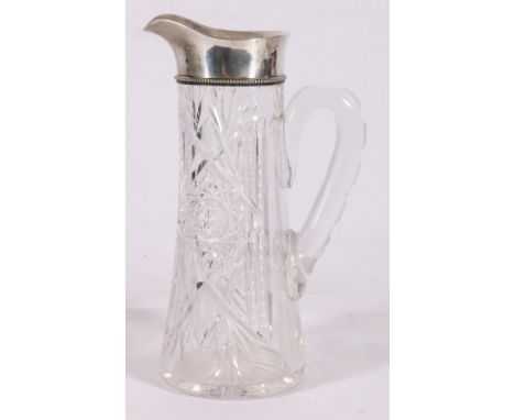 Edwardian silver mounted star cut glass claret jug, Birmingham 1911, Gorham Manufacturing Co., 26cm.   CONDITION REPORT:  Mar