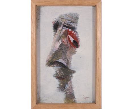 JOHN BYRNE Self portrait Signed mixed media, 42cm x 25cm. ARR.Open Eye Gallery label verso 