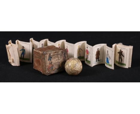 19th century miniature novelty globe in the manner of Carl Bauer, 'The Earth and its Inhabitants', the globe 4cm approximatel