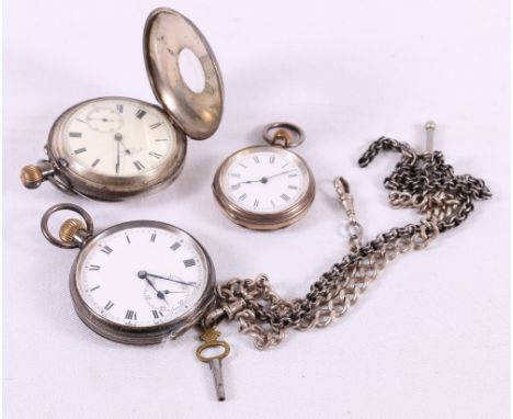 Silver cased half hunter keyless pocket watch by Benson of London, a silver cased open-faced keyless pocket watch, silver cas