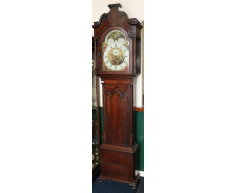 Victorian mahogany longcase clock, maker Edward Shepley of Manchester, the arched enamel dial with date dial and centre secon