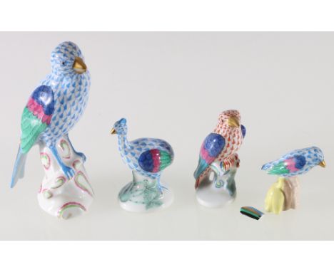 A group of Herend porcelain birds, miniature emu, canary on corn, another and a larger canary, printed and impressed marks (4