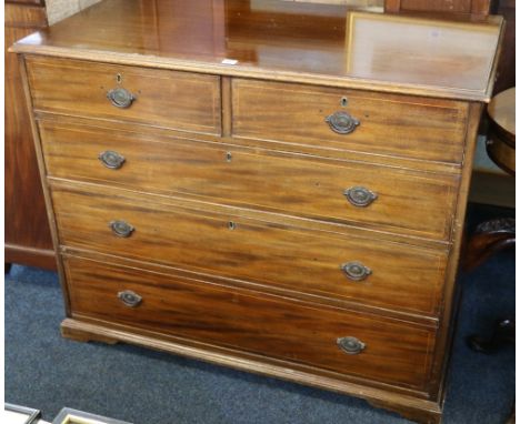 Late Georgian mahogany chest of two short over three long drawers, raised on squat bracket feet.