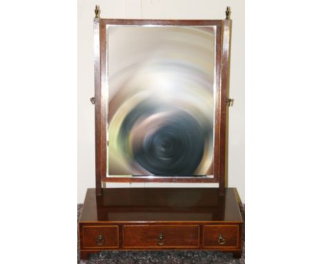19th century mahogany and boxwood strung swing dressing mirror with three frieze drawers raised on bracket feet, 65cm tall.