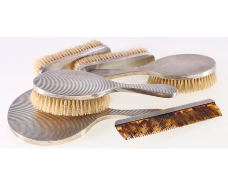 Elizabeth II silver six piece vanity brush set, London 1951 and 1952 Goldsmiths & Silversmiths Company Limited, some with cor