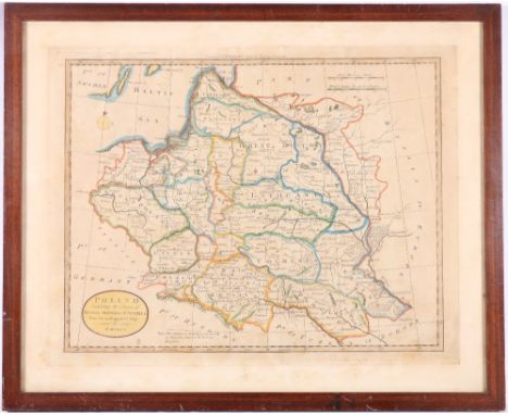 T.BOWEN Map of Poland for Barlow's General History of Europe, coloured steel engraving, framed, 45cm x 35cm.   CONDITION REPO