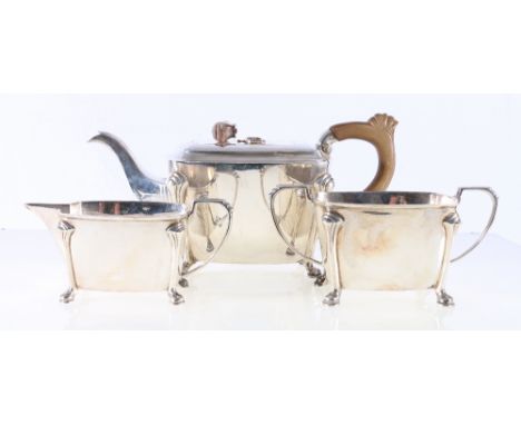 George VI silver three piece tea service, Sheffield 1940 Edward & Sons, 1435g.