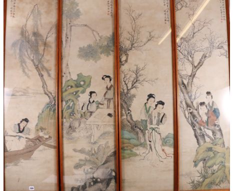 FEI DANXU (Xiao Lou) (1801-1850)Set of four hanging scroll paintings depicting the four seasons, women in various landscape s