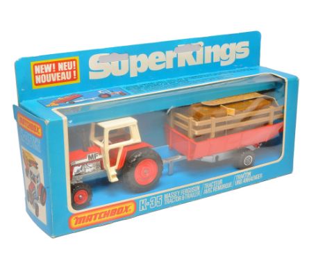 Matchbox Superkings No. K35 Massey Ferguson Tractor and Trailer. Displays generally excellent in very good original box.