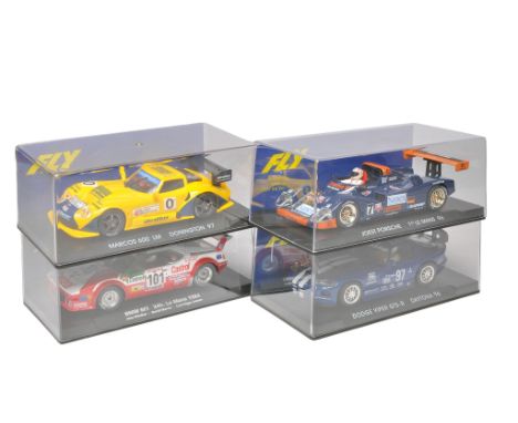 Fly slot car issues comprising MarcoS 600 LM Donington 97, BMW M1 24h.Le Mans 1984, Joest Porsche Le Mans 96 plus Dodge Viper