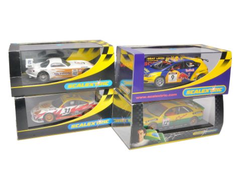 Scalextric slot car issues comprising Seat Leon WTCC  no.9, TVR Speed 12Esso Ultron no.42, Porsche 911 GT3R White Lightning, 