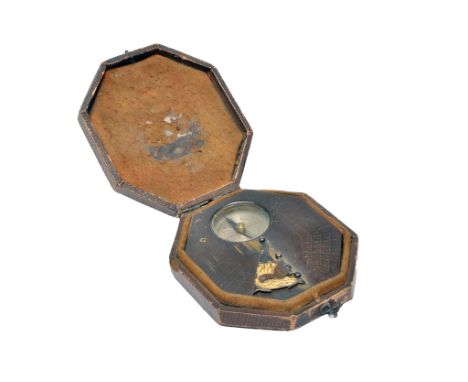 An 18th century Brass Butterfield type pocket - travelling compass / sundial. Likely French. Would benefit from a clean. Come