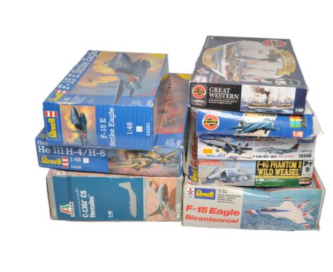 A group of eight plastic model kits  by  Italeri, Revell, Hasegawa, Academy and Airfix. All look to be complete - some bags s