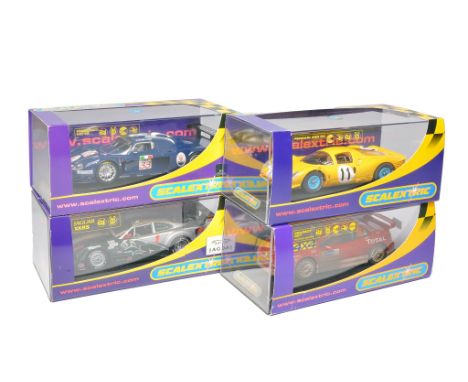 Scalextric slot car issues comprising Maserati MC12 no.33 (slight crack to of top display case), Jaguar XKRS Rocketsports, Pe