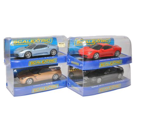 Scalextric slot car issues comprising Ferrari F430 (crack to front right of display case), Ferrari F430 Red, TopGear Aston Ma