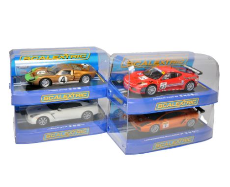 Scalextric slot car issues comprising Ford GT40, Ferrari F430 GT, Lamborghini Gallardo GT plus Nissan GT-R. All appear to be 