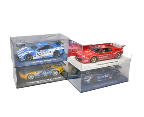 Fly slot car issues comprising Lister Storm, BMW M1, Marcos 600 LM plus Chrysler Viper GTS-R Fia GT 2002. All appear to be wi