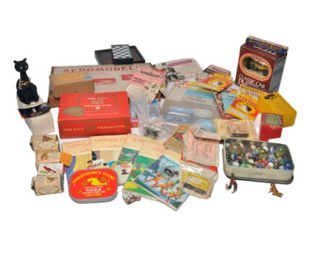 An interesting group of vintage children's toys including figures (hunt, Llama ride set (complete) and others) plus unopened 