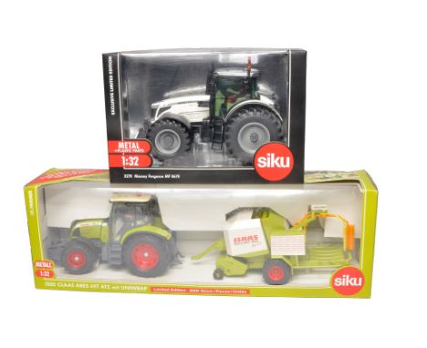 Siku 1/32 Farm model duo comprising Massey Ferguson 8670 (White) Limited Editon Tractor plus Claas Ares 697 and Baler Special