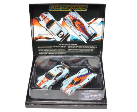 Slot car issue comprising Scalextric Aston Martin Racing Set - Excellent in display box.