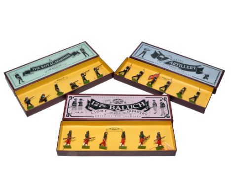 A trio of Britains Toy Soldiers Sets comprising No. 8826, 8855 and 8833. Look to be without fault and complete with inner pac