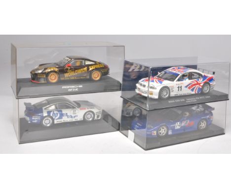 Scalextric duo slot car issues to include Porsche 911 GT3R Hp, Porsche GT3R UPS plus Fly duo Corvette C5R 2009 and BMW 320i E