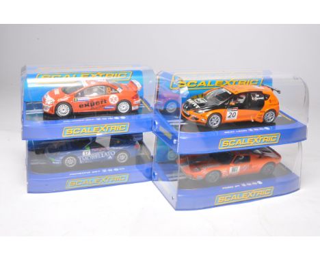 Scalextric slot car issues comprising Ford GT, Seat Leon, Peugeot 307 plus Porsche 997. All appear to be without fault in ori