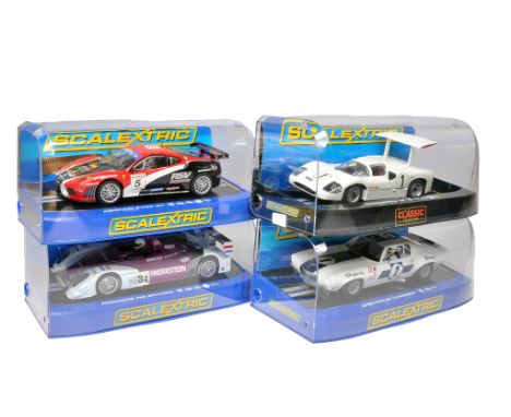 Scalextric slot car issues comprising Ferrari F430 GT, Porsche RS Spyder,Chevrolet Camaro plus Chaparral 2F Classic. All appe