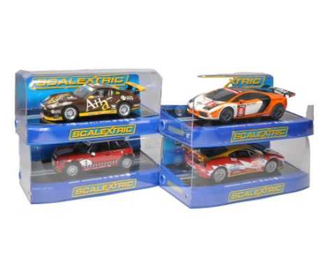 Scalextric slot car issues comprising Porsche 911 GT3R, Mini Cooper S, Lamborghini Gallardo GT plus Ferrari F430. All appear 