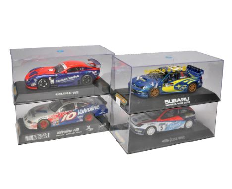 Scalextric slot car issues comprising Pontiac Grand Prix Valvoline no.10, Ford Focus WRC no.5, TVR Tuscan 400r Eclipse no.69 