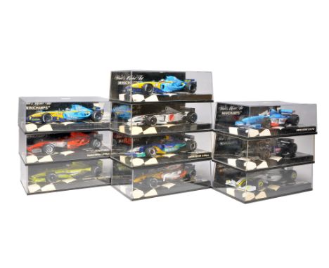 Minichamps 1/43 F1 Formula 1 Racing Cars to include Renault F1 Team 2005, Renault F1 F Alonso, Brawn GP R Barrichello 2009, S