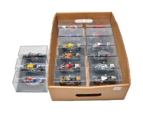 A group of 1/24 diecast model racing bikes to include Honda NS500 Freddie Spencer 1983, Suzuki GSX-R 750 Pierfrancesco Chili 